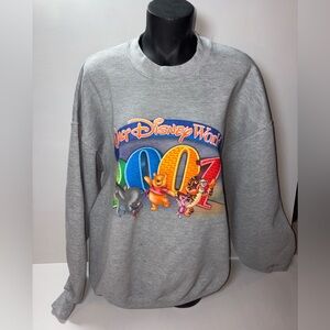 Y2K 2001 Disney World Gray Crewneck Sweatshirt with Colorful Characters